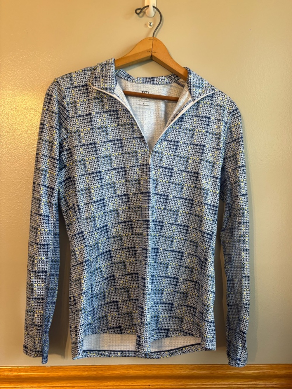 EPNY Golf POLO - LS ZIP MOCK, GEO GRID Blue Women’s Small Zip Up